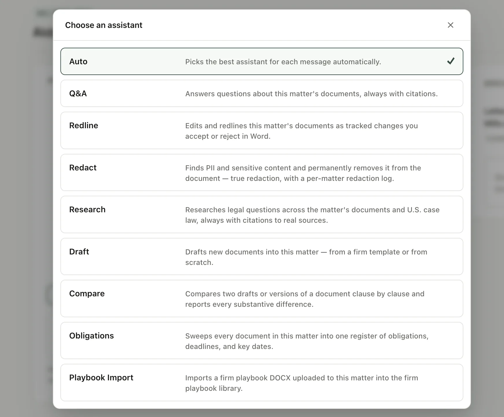 Choosing an assistant or Auto mode in doc.haus